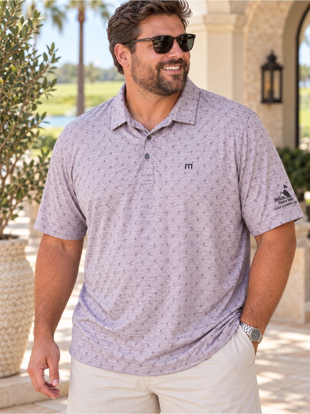 Travis Mathew Always Summer Men’s XL Golf Polo Gray Geometric Print #215